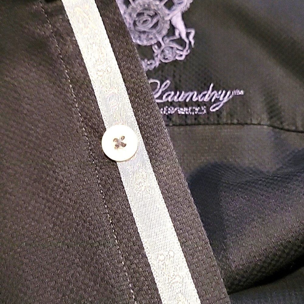 English Laundry Black textured long sleeve button down 17 neck 34/35 - Picture 11 of 11